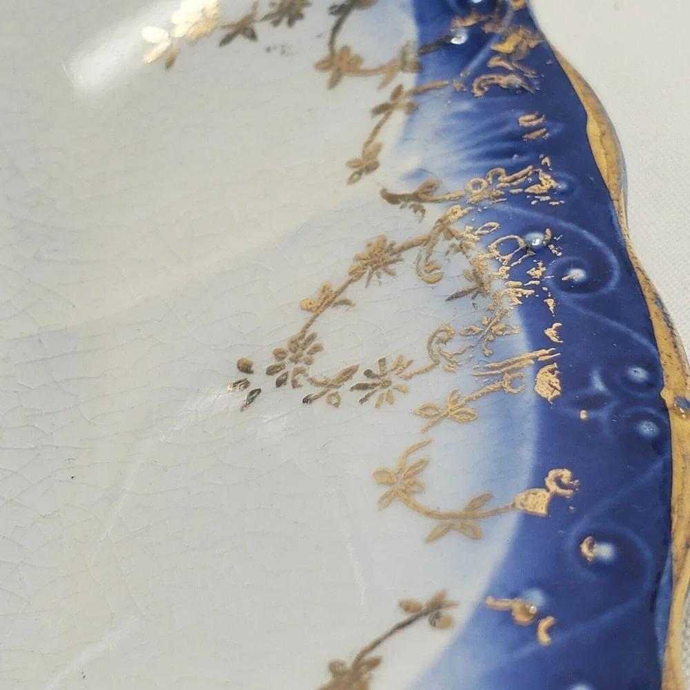 Vintage Antique Imperial China  S.V.O.C.  Co Soup Bowl‎ RARE Blue Gold Floral.